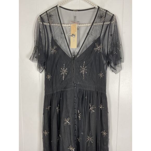 Chan Luu Women's Nora Dress with Star Beaded Embroidery in Black Size Medium NWT - Picture 3 of 8